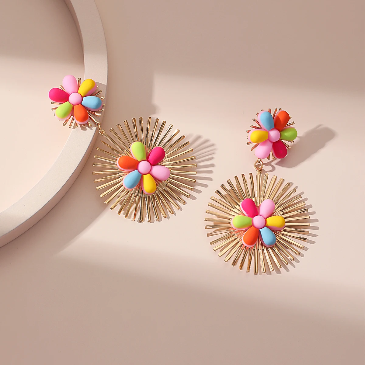 New Arrival Colorful Flower Original Design Gold Drop Earrings For Women Festival