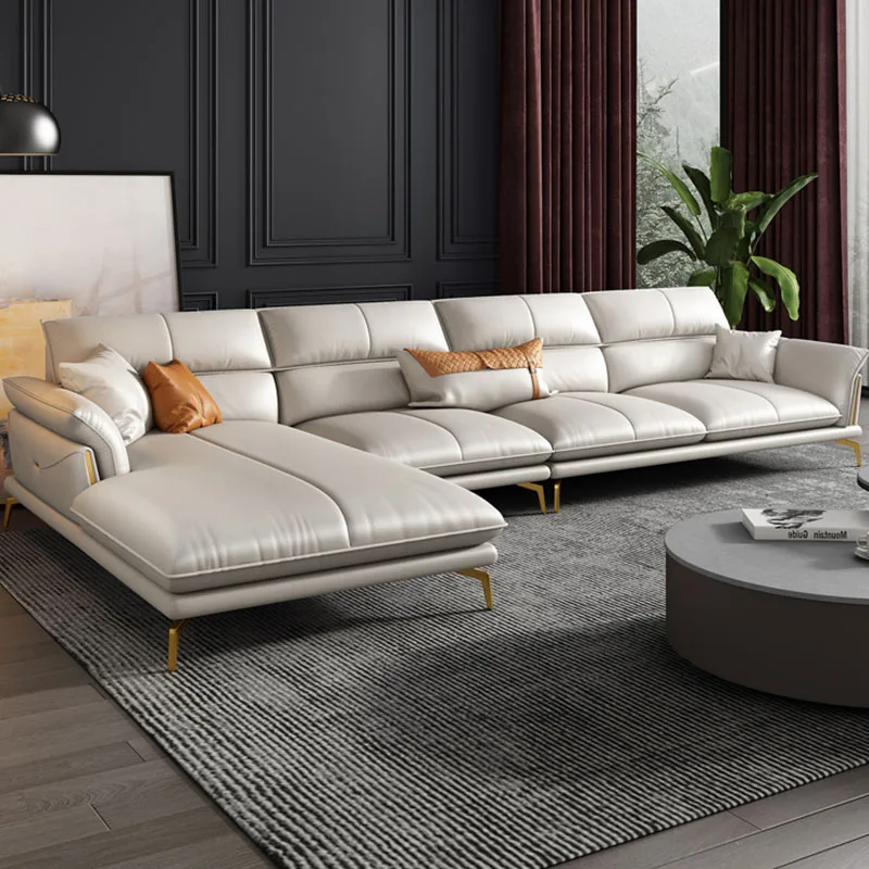 Light luxury leather living room sofa modern minimalist first layer cowhide awareness leather sofa home furniture combination