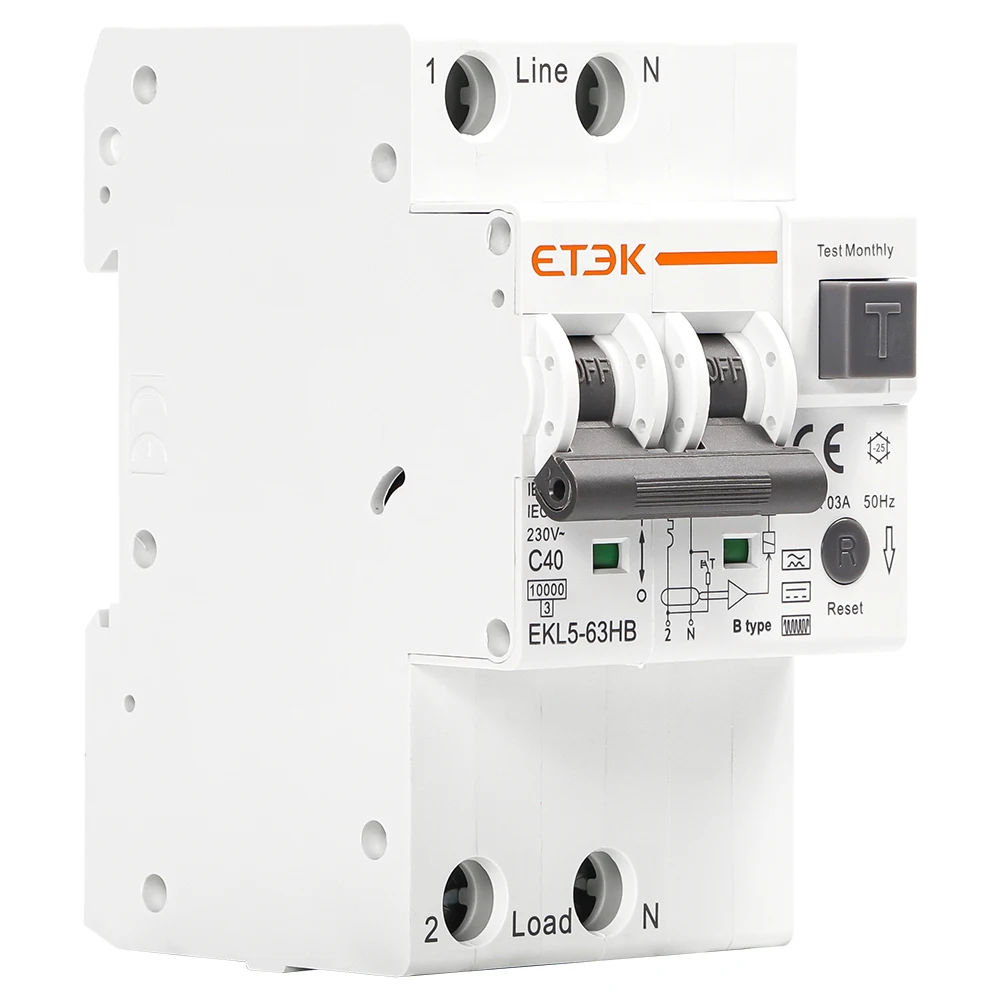 ETEK Type B RCBO 2p 40a 30mA Tripping Curve C 1P N RCBO