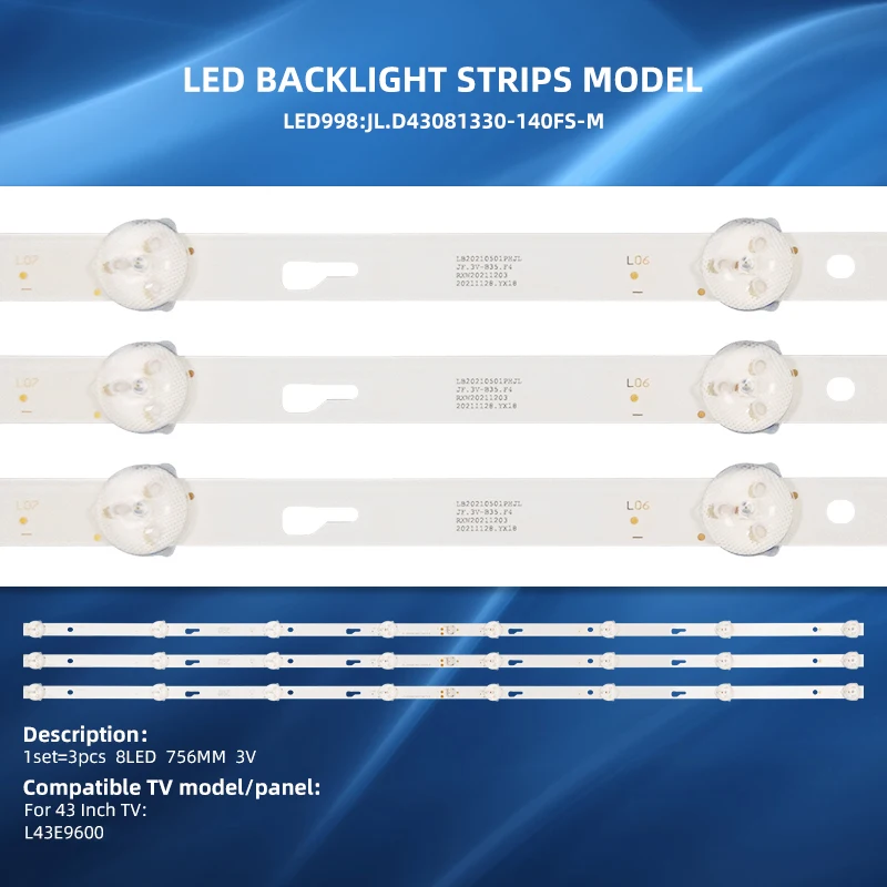 Wholesale Price 43 Inch TV Backlight LED Strip JL.D43081330-140FS-M LED TV Bar For 43 Inch 43S425 L43S645VTE L43E9600 T43D18SFS