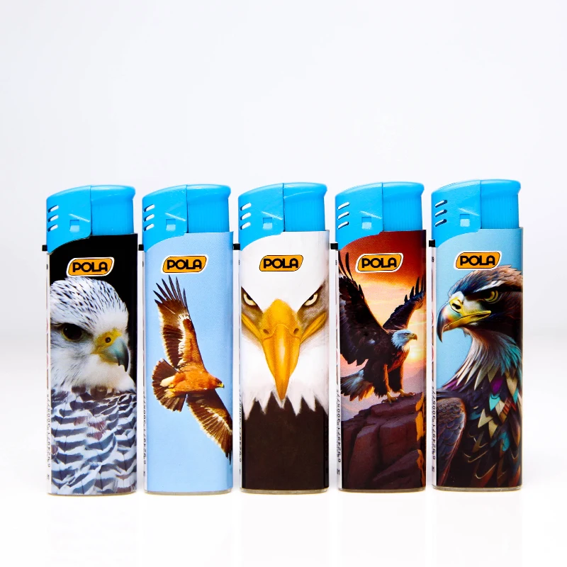 Color hood disposable electronic inflatable lighter made of customizable plastic, manufactured by a Chinese lighter factory
