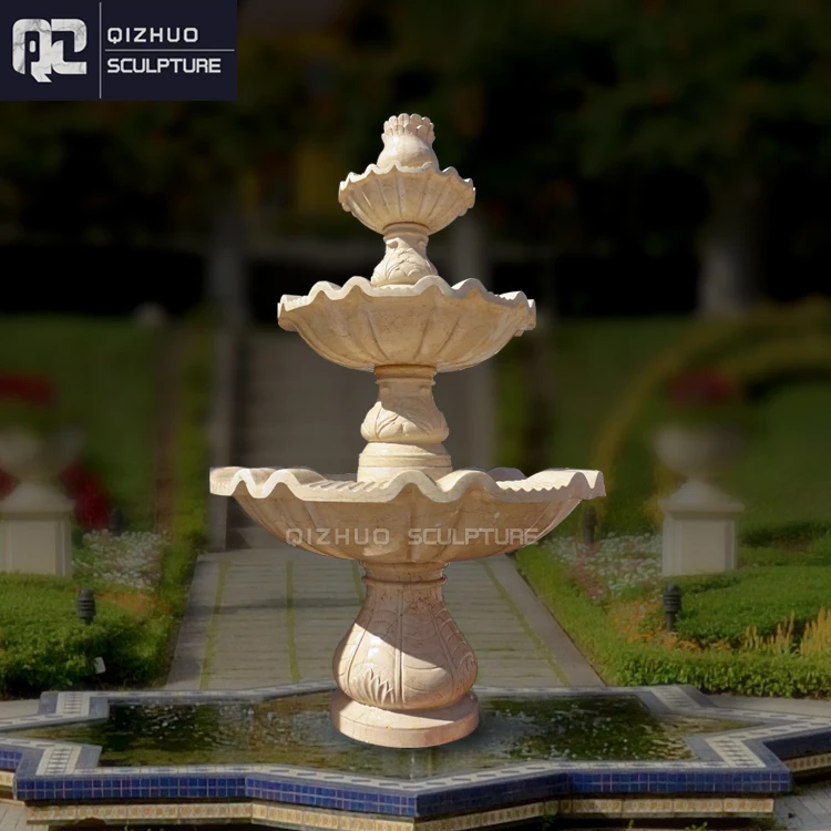 Best Price Customized Garden Outdoor Decorative Hand Carved Natural Beige Stone Marble Water Fountains For Sale