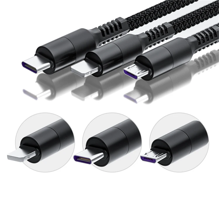Практичный 5 а кабель для быстрой зарядки мобильного телефона подходит для интерфейса MicroUSB Type C 3 в 1 USB-кабель