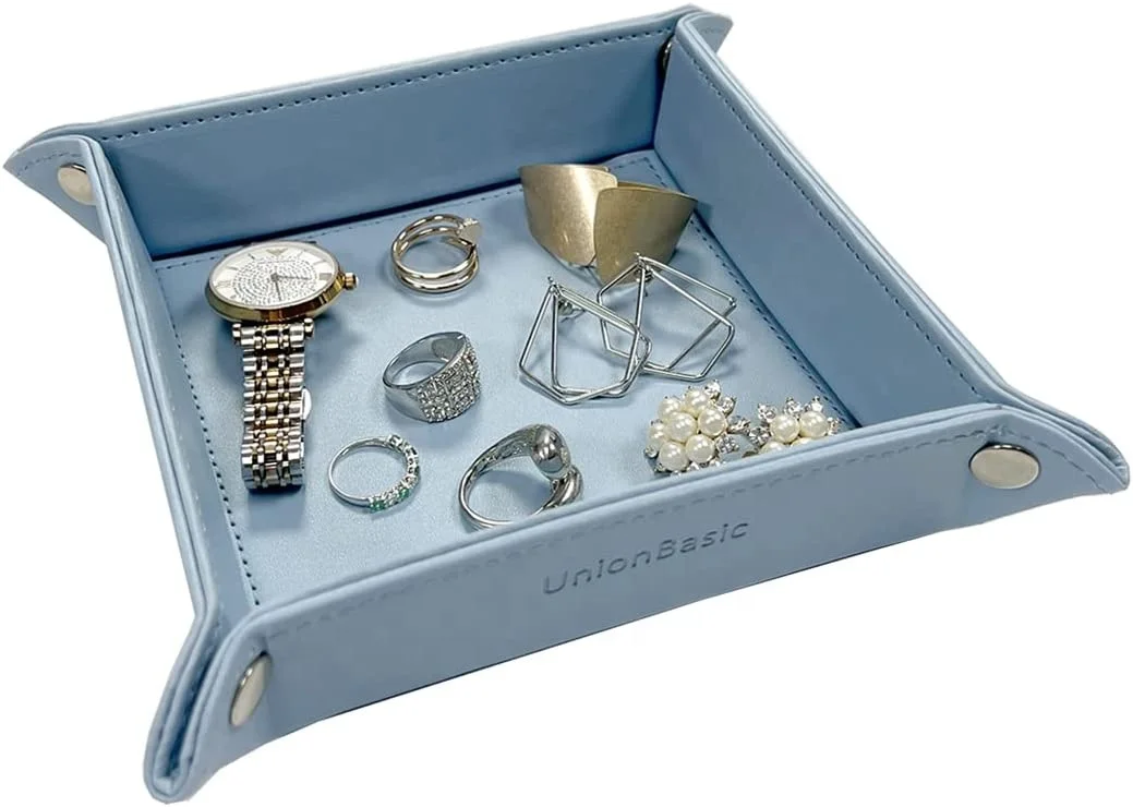 Fully PU Leather Bedside Storage Tray Jewelry Catchall Key Phone Coin Tray Change Caddy Storage Organizer