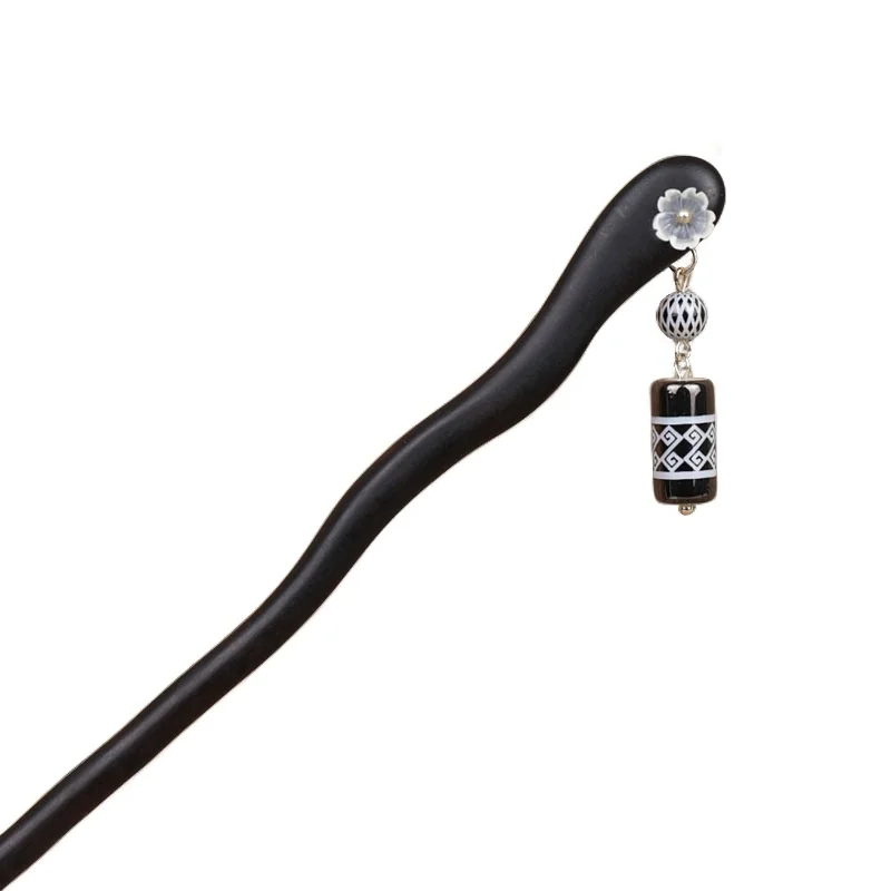 Baiyiyuan Hanfu Hairpins Sandalwood Jade Beads Chains Decorative Chinese Hair Stick Wood