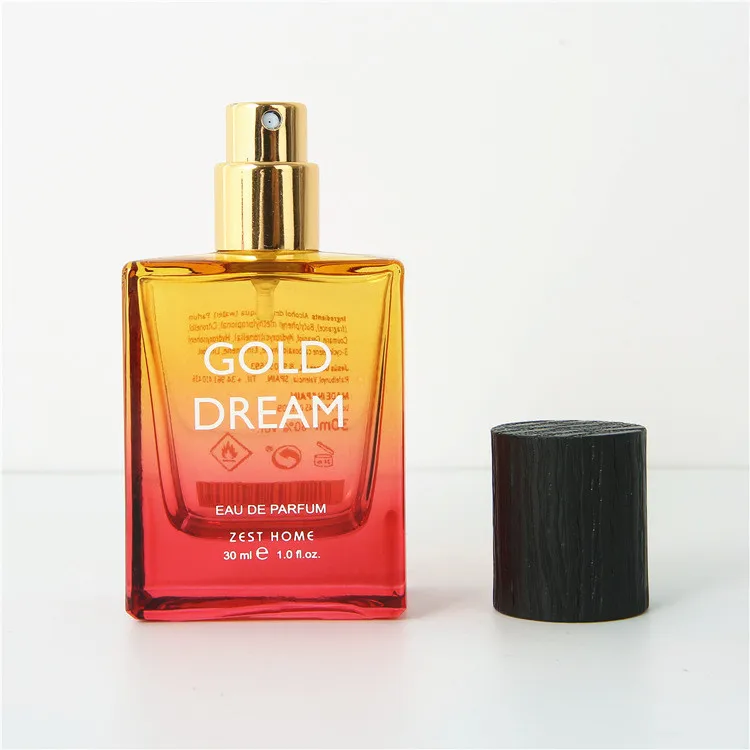 free sample 30ml 30 ml gradient colorful rectangle classic decant perfume bottles crimping gold spray black cap