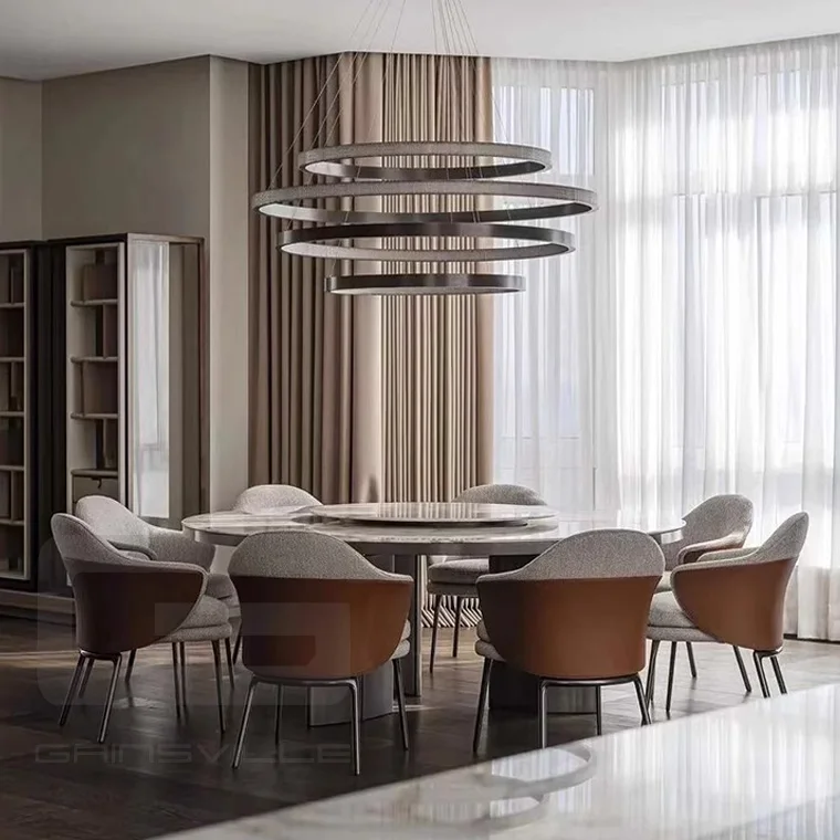 Nordic Luxury Modern White Marble Contemporary Gold Stainless Steel 8 Seater Kitchen Center Round Dining Table