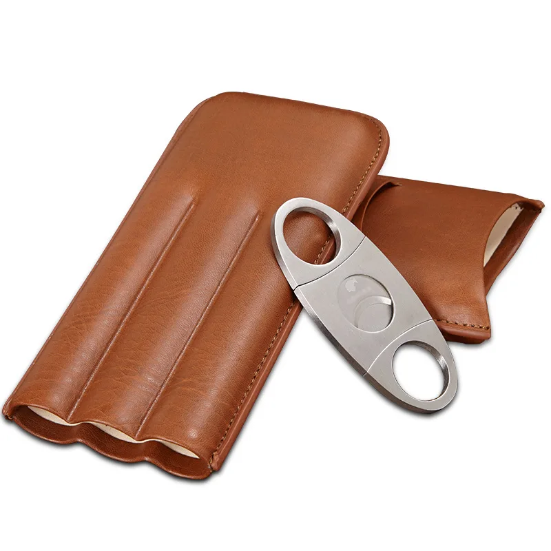 Stretch Freely Tobacco Cover Portable Travel Leather Cigar Humidor Box Holder Cigar Cases With Cigar Cutter