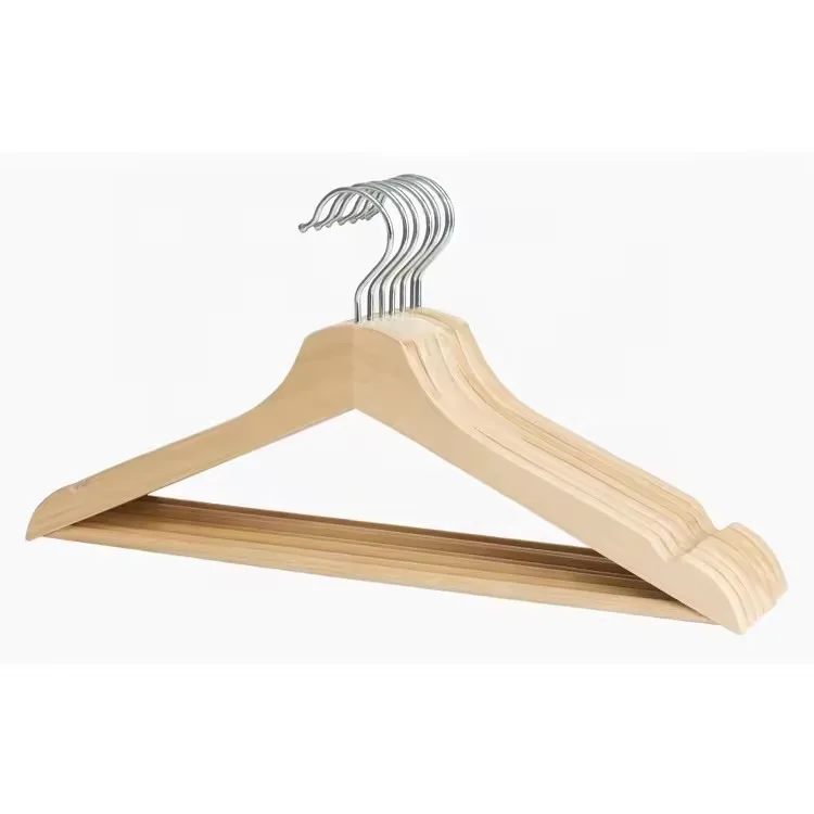 Custom Logo Manufacturer wholesale high quality hot selling round head natural brown wooden hanger for clothing store