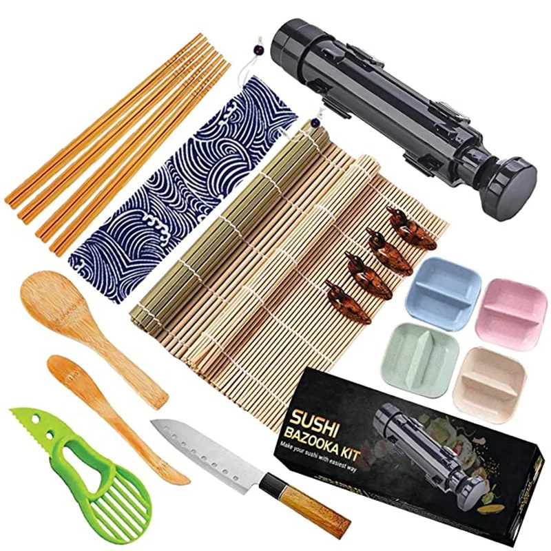 Japanese style All in one Sushi Making Kit 100% Bamboo Sushi Roller DIY Sushi Maker