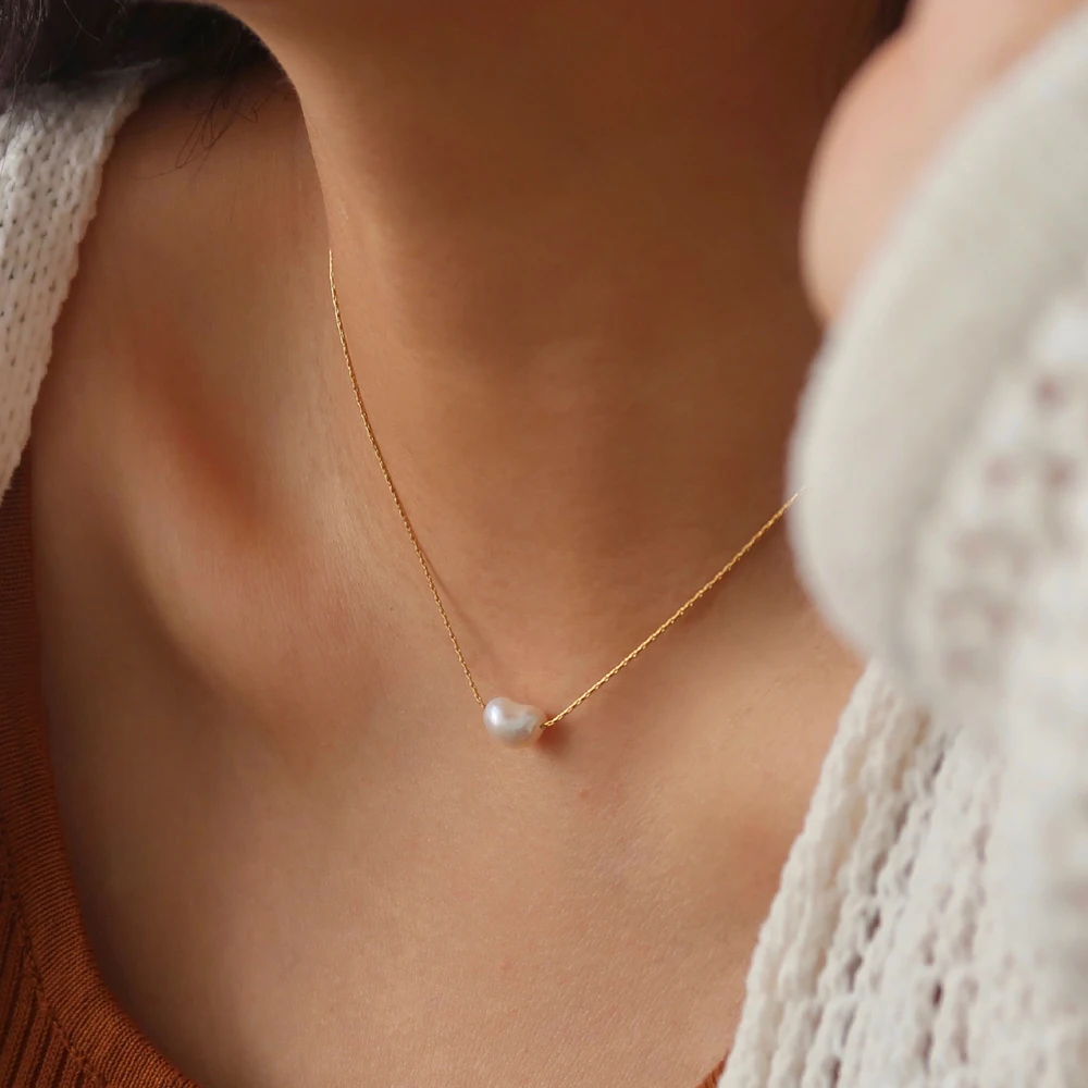 Minimalist Pearl Choker Necklace Women Dainty 18k Gold Plated Stainless Steel Beaded Necklace Jewelry Gift for Mom