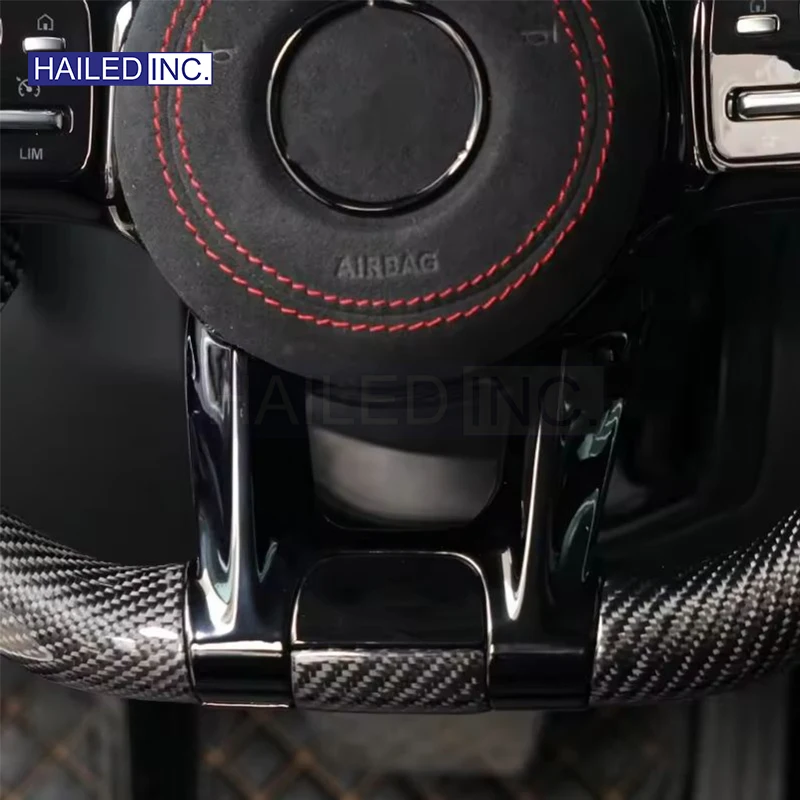 HAILED Black Style Half Perforated Leather Carbon Steering Wheel for Mercedes Benz W213 C238 W463 W464 W222 C217 W205 C63 AMG