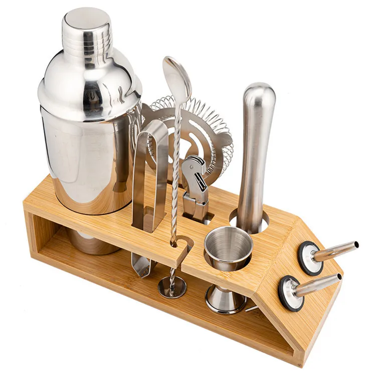 New Bartender Gift Bartender Silver Bar Tools Martini Shaker Jigger Strainer Bar Mixer Spoon Tongs Opener For Hotel