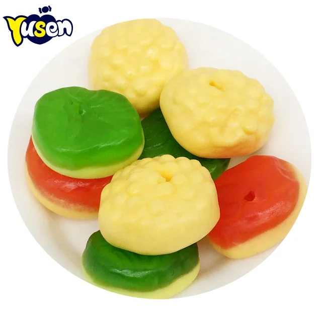 18g Wholesale Ready To Eat Shantou Factory Custom Private Label Mini Burger Gummies Candy With Mix Fruit Flavor