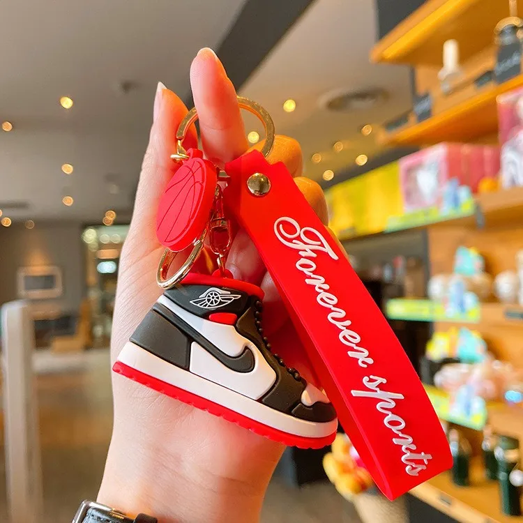Hecion Trendy Red Black 9 Colors Sport Air Shoe Key Chain Cartoon 3D PVC Sport Shoe Keyring Key Chain