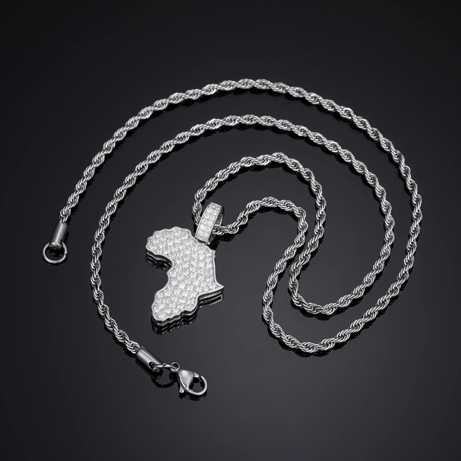 Wholesale Hip Hop Jewelry White Gold Plated 925 Sterling Silver VVS Moissanite Diamond Iced Out Africa Map Pendant For Men