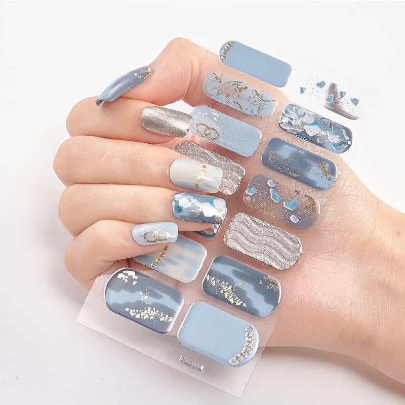 New Arrivals Colorful Design Korea Semi-Cured Gel Nail Sticker Fashion Women Nail Art Sticker