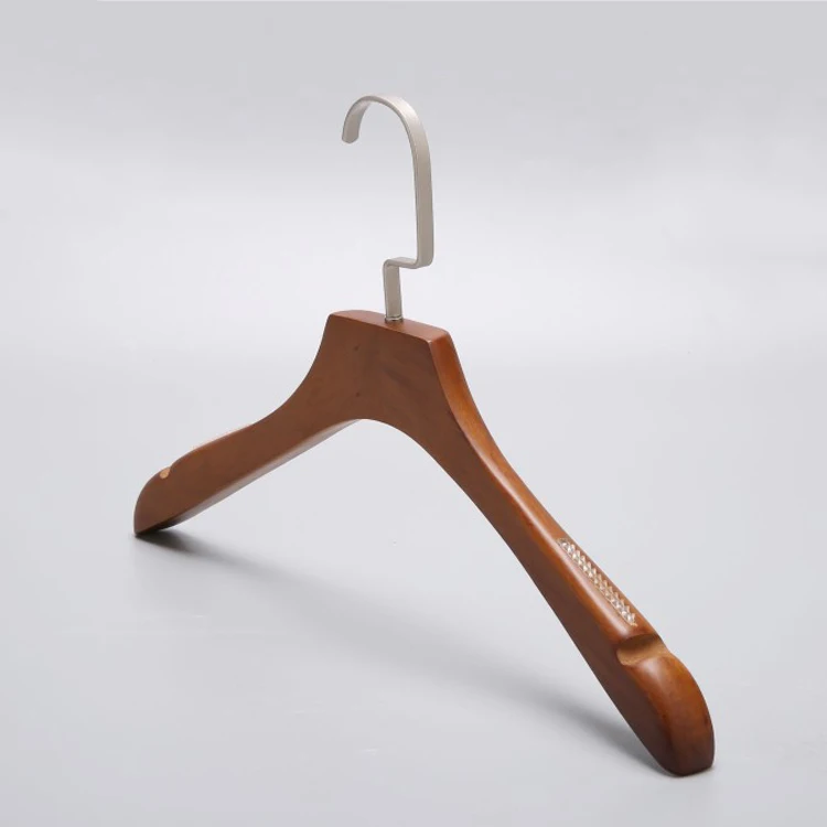 Hot sale brown wood hanger for top and pants female dutch with flat hook personalized wooden clothes hangers