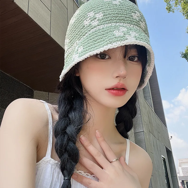 Vintage Flowers Crochet Bucket Hat Women Weave Fisherman Hat Ladies Summer Breathable Sun Hat Fashion Travel Panama