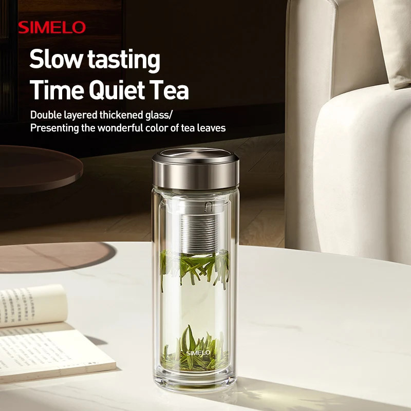 SIMELO 350ML High temperature resistant glass business affairs Tea Separation Double Layer Borosilicate Glass Tea mug glass cup