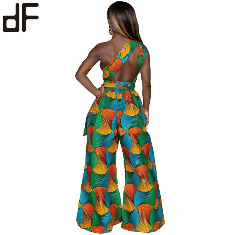 New Arrival African Women Clothes Plus Size Jumpsuits Rompers Windmill Printed Sexy V Neck Backless Night Club Wear Jumpsuits