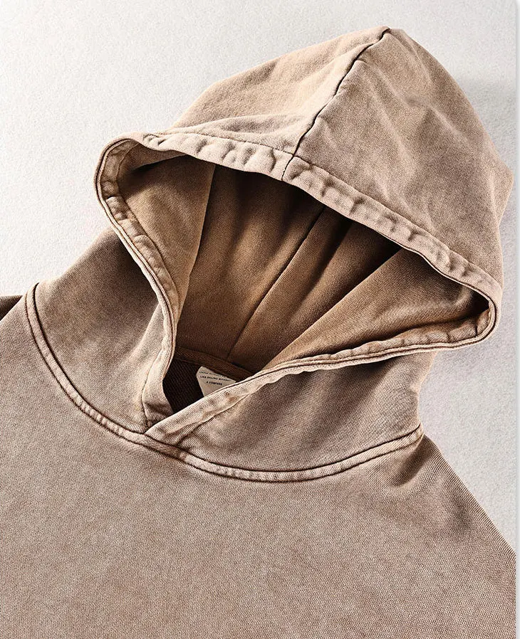 Wholesale 500gsm heavy Plain Custom heavyweight Distress Oversized Blank Stone Acid Vintage Wash Hoodie essentials hoodie