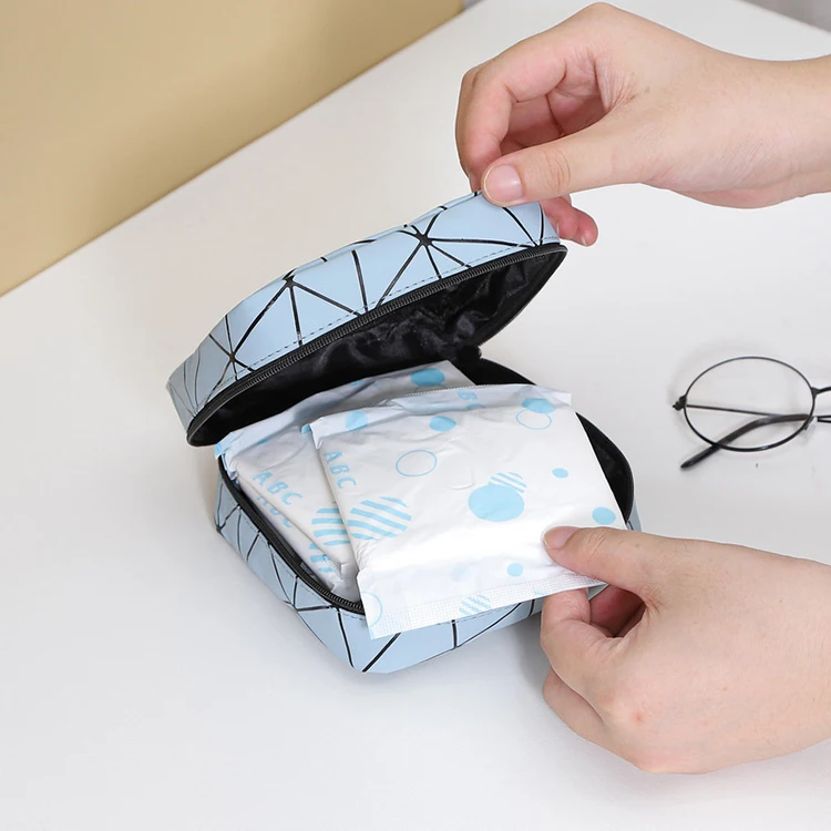 Portable Multifunctional Pu Women Menstrual Sanitary Napkin Organizer Pouch Makeup Pouch Small Travel Rhombus Cosmetic Bag