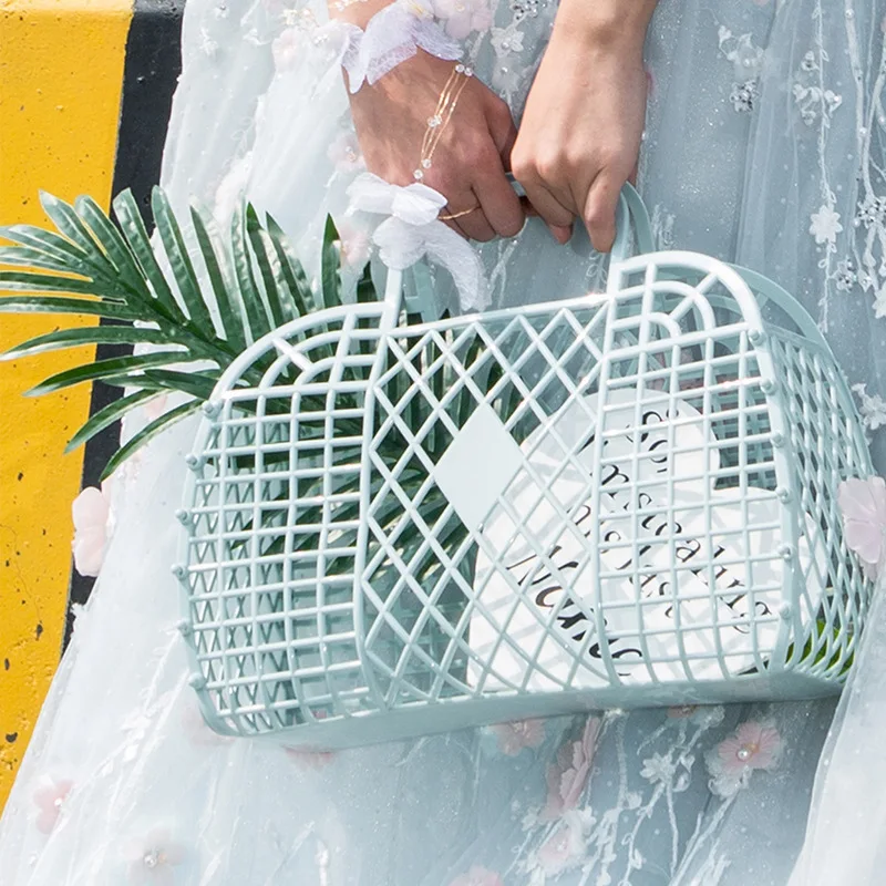 Wholesale Kid Girls Large Easter Basket Woman Summer Portable Vacation 2023 Plastic Pvc Fashion Beach Retro Jelly Basket Bag