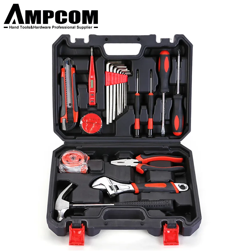 AMPCOM 20 pcs household tool Set Claw Hammer Screwdriver Utility Knife test pencil Tap measure Hex Key Wrench Plier