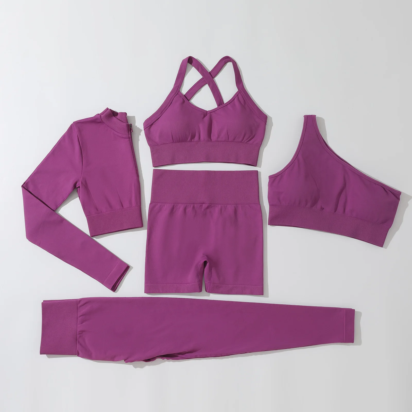 Оптовая продажа, спортивная одежда, 5 шт., комплекты для спортзала и фитнеса, одежда для тренировок, Женский бесшовный комплект для фитнеса и йоги