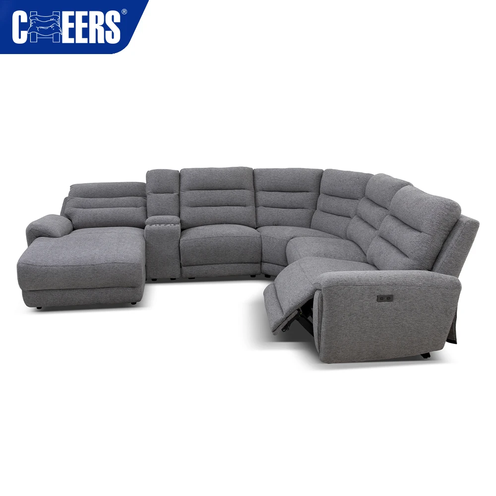 Luxury Power Corner Fabric Recliner Modern Furniture Curved Lounge Living Room Sofas Sectional L Shaped Sofa With USB