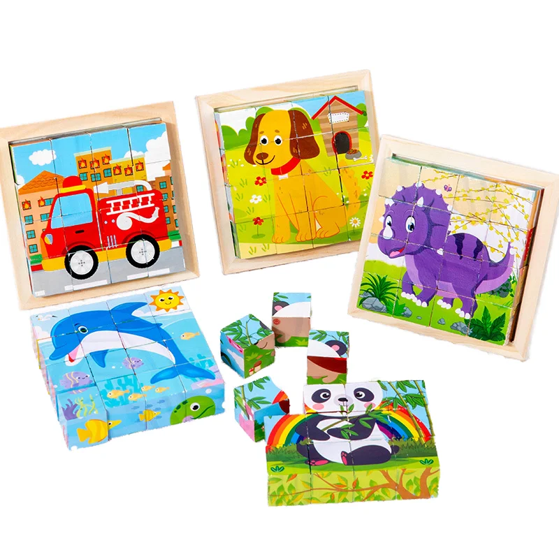 Unisex Wooden Vehicle Puzzles Toddlers Educational Developmental Cartoon Toy Montessori Color Shapes Learning Toy for Baby Wood