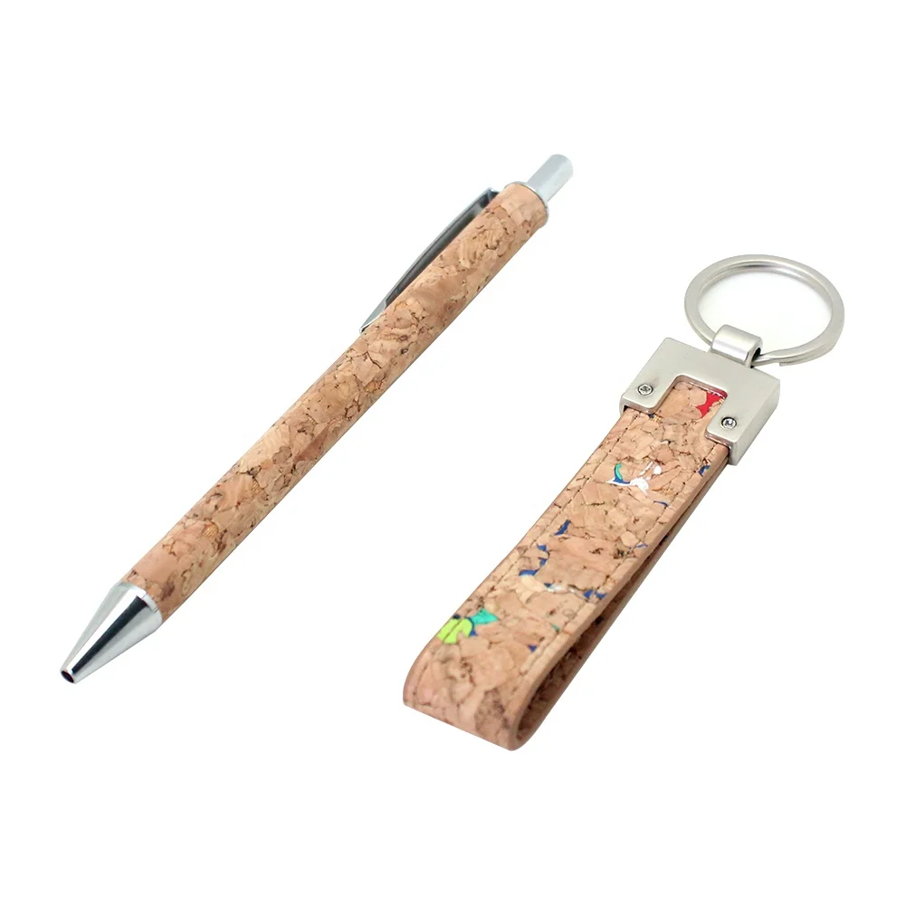 Boshiho Promotional office signature cork ball-point pen keychain gift set with custom recycled cork pen gifts for business