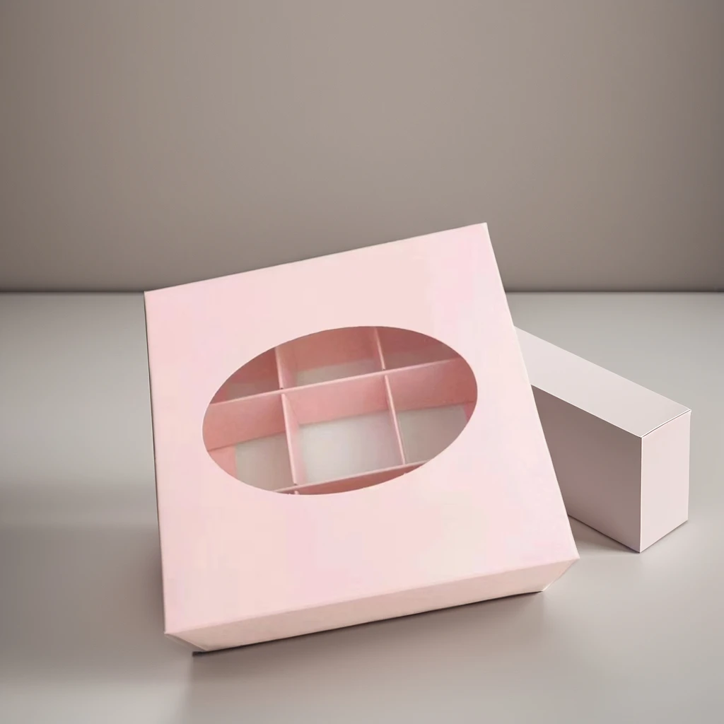 Custom Rectangle Printed Macron Chocolate Gift Packaging Box Food Grade Paperboard PVC Windows Wholesale Foil Specifications