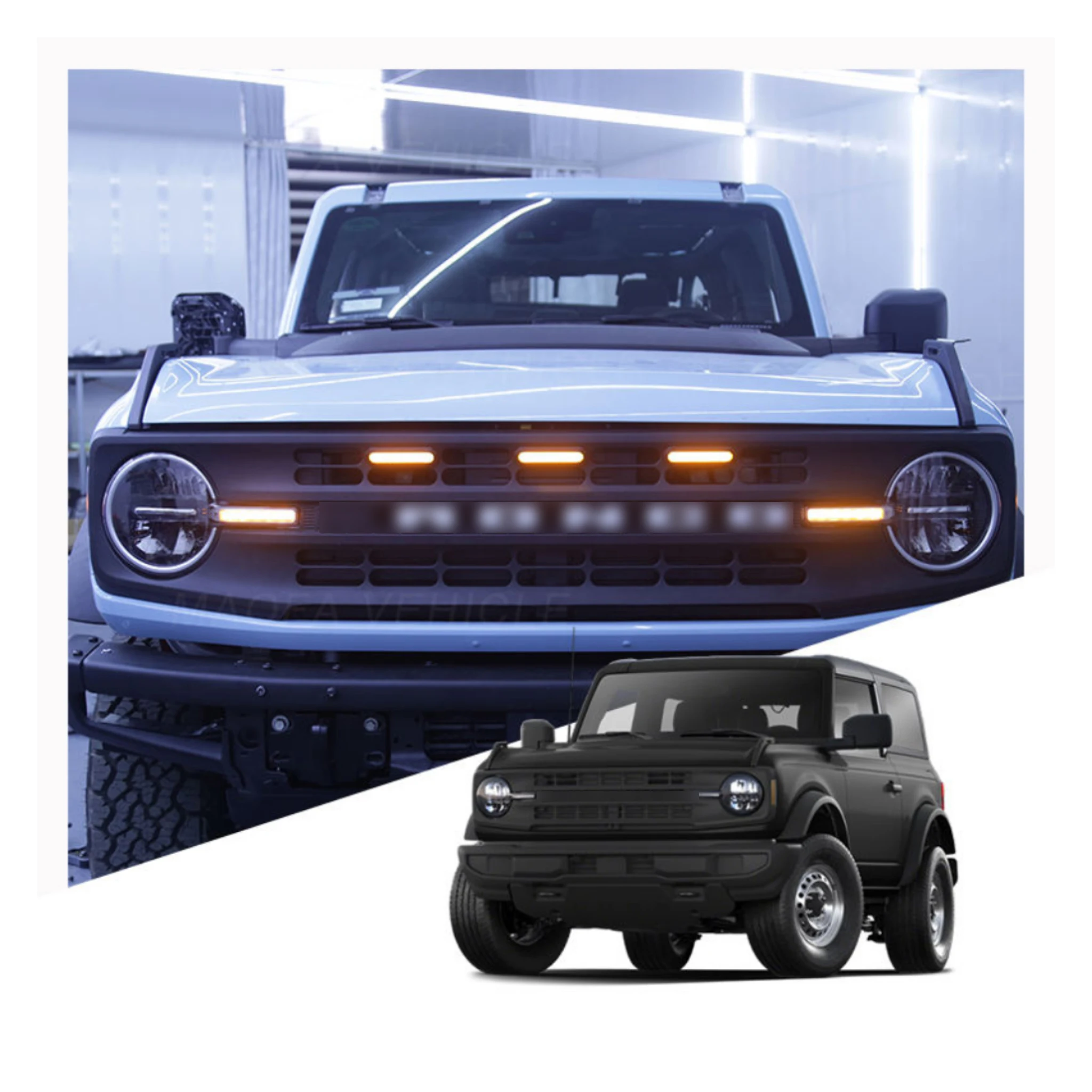 2021 2022 2023 Car exterior accessories Front Bumper Grille yellow light yellow Raptor led lights For Ford Bronco 2/4 Door