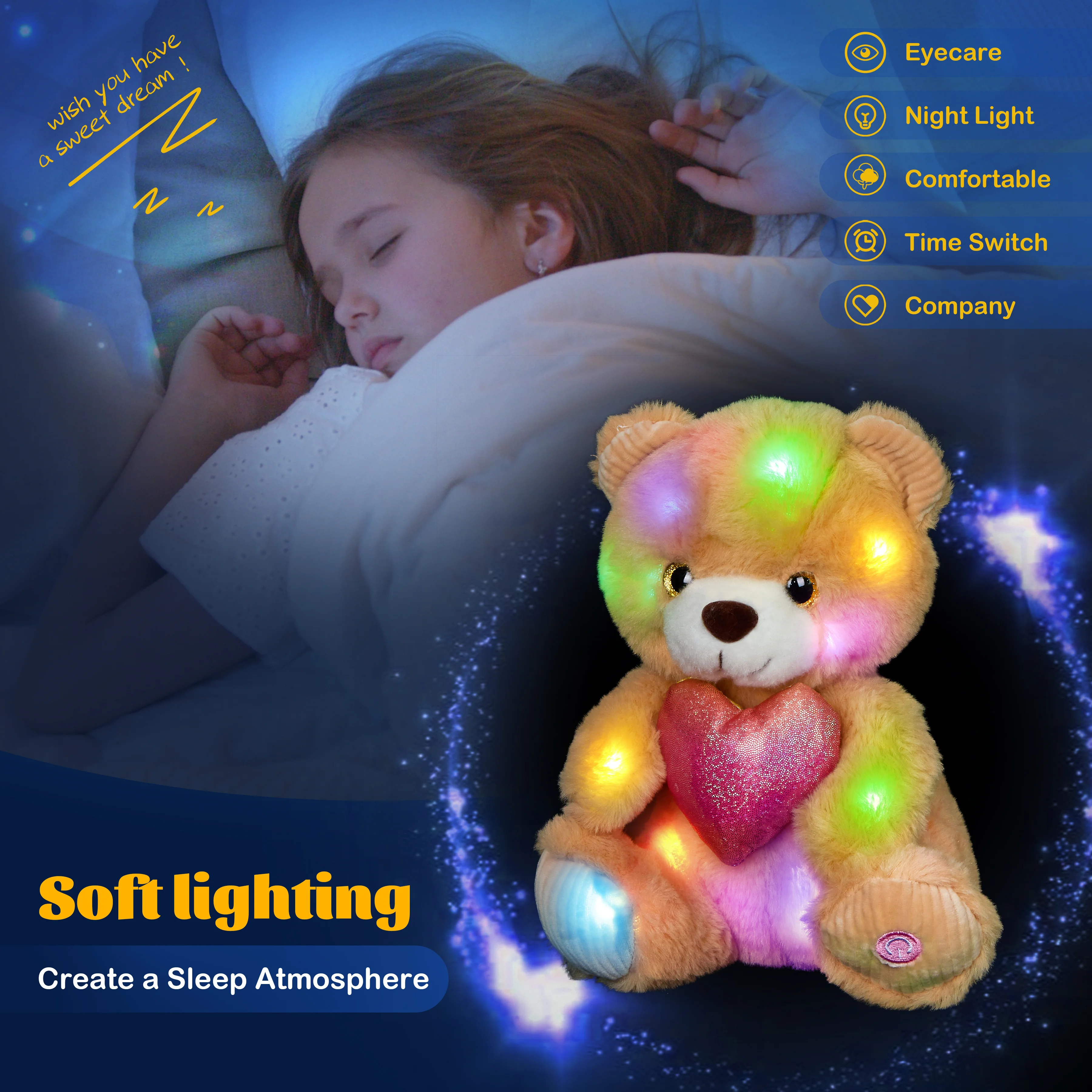 Светящийся светящийся медведь плюшевый