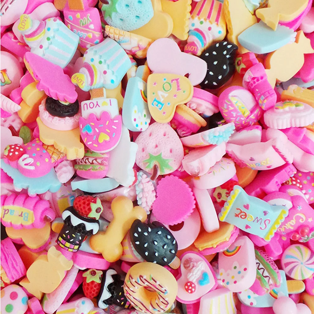 LDD120 Slime Charms Cute Assorted Fruits Candy Sweets Flatback Resin Cabochons For Craft