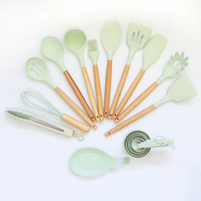 Wholesale 23 pcs kitchenware accessories kitchen cooking tools food silicone kitchen utensils set with wooden handles