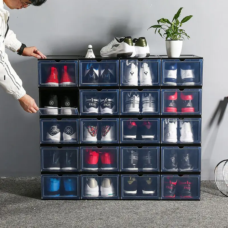 Clear Magnet Plastic Shoe Boxes Drop Front Shoe Storage Box Acrylic custom transparent display shoe boxes stackable organizer
