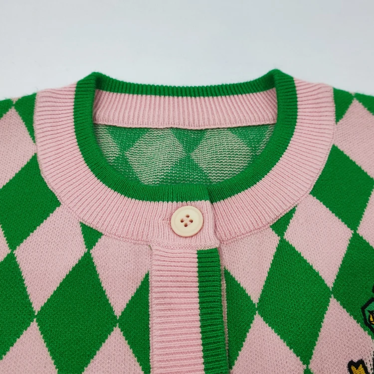 Knitwear Supplier Factory Custom Winter Knitwear Set 2024 Women Plaid Knit Sweater Cardigan Skirt Set
