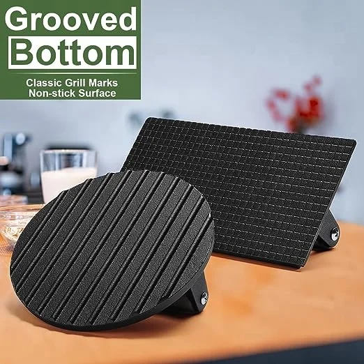 Heavy Duty Cast Iron Urger Press Crushed Bacon Pressed Meat Steak Press Burger with Wooden Handle