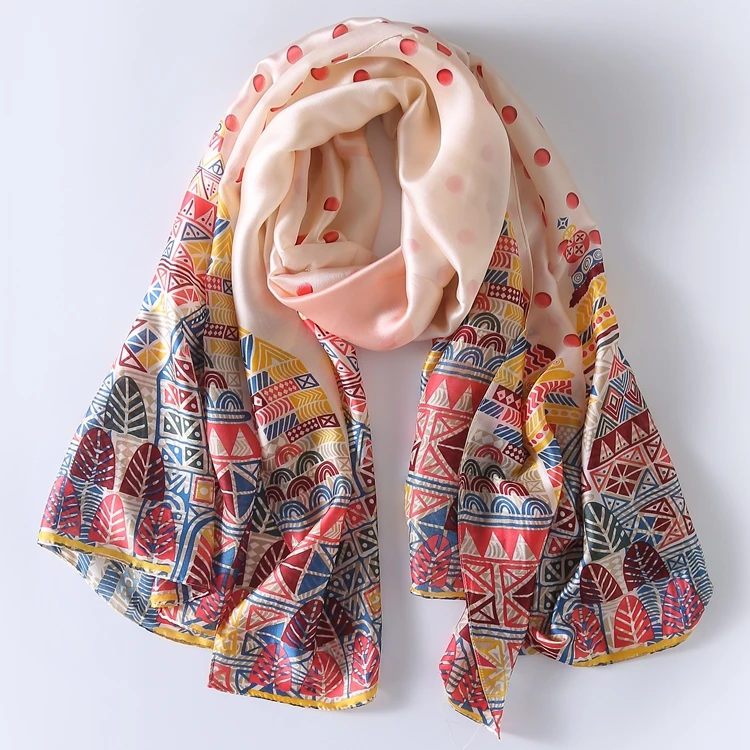 Wholesale high quality silk satin cute kids children long printing scarf