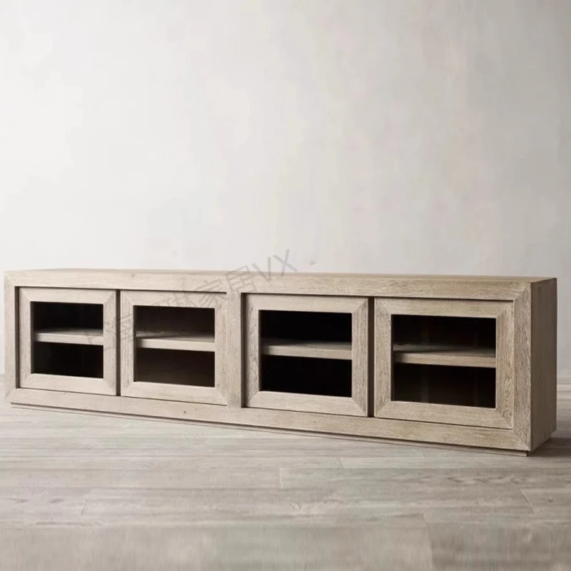 RH American country solid wood TV cabinet living room oak retro four-door locker against the wall storage cabinet custom
