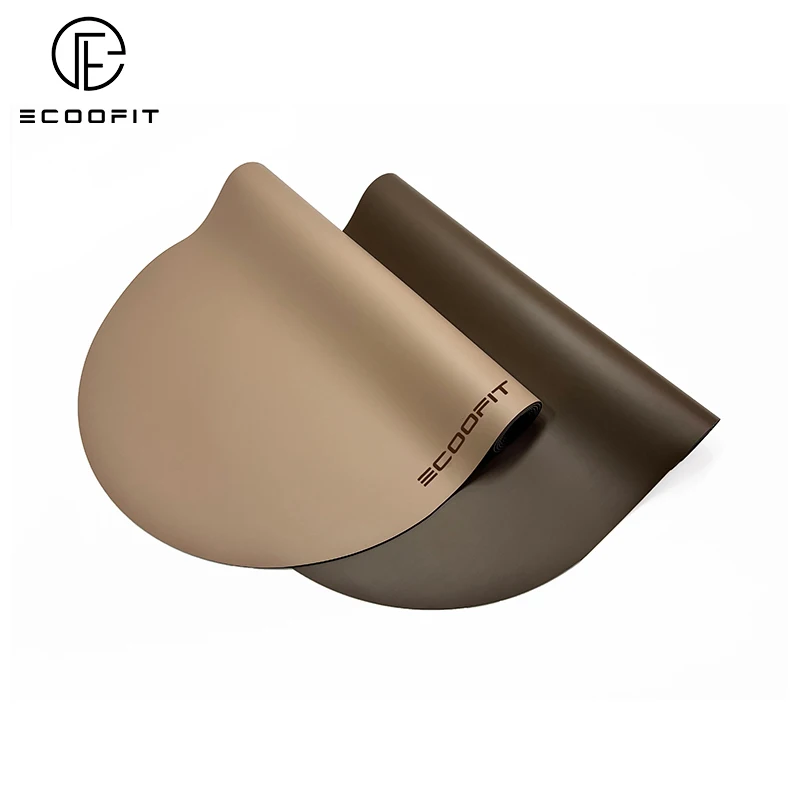 Milk Tea Beige Sand Nude Eco Custom Non Slip Natural Rubber PU Arch Oval Curve Shaped Rounded Yoga Mat 5mm With Align Body Line