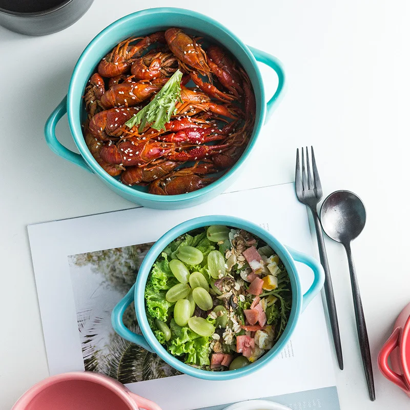 two-ears ceramic soup pot INS home creative bowl noodle hotel tableware & stock pots Three-piece