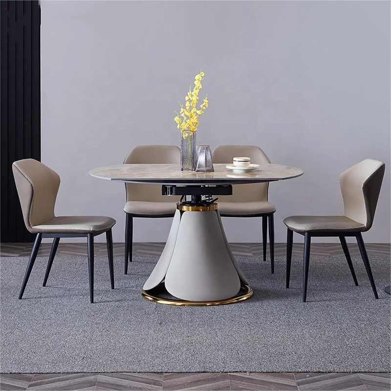 luxury round extendable dining table modern chairs for dinning table dining table set 6 seater
