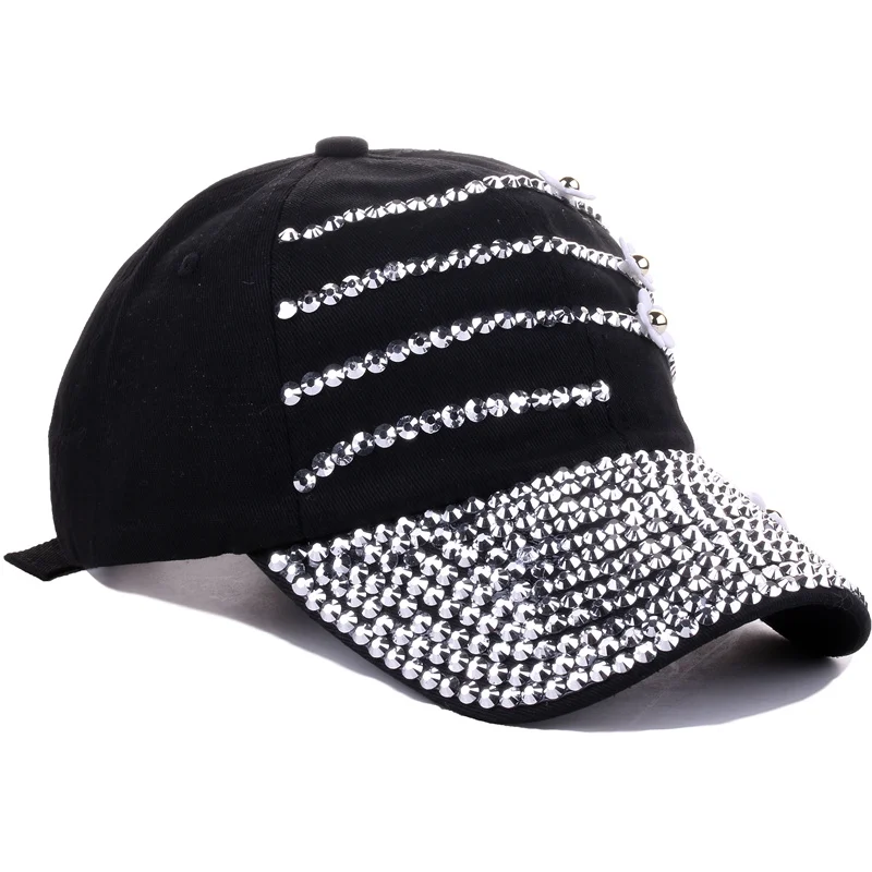 Factory  Custom Fashion Rhinestone Baseball Cap Studded Rhinestone Bling Outdoor Sport Hat Denim Flowers Baseball Hats