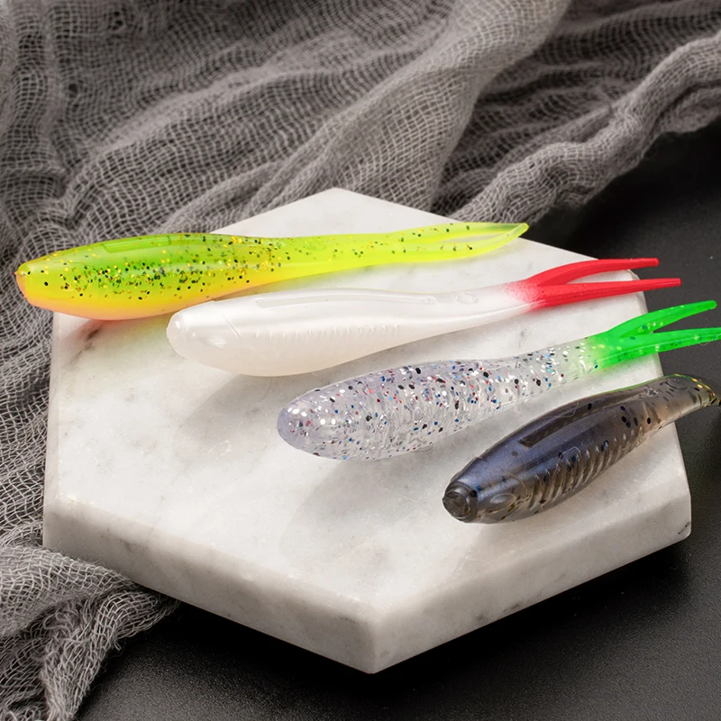 JOHNCOO New Arrival 6pcs/bag TPE Material 8cm 2.6g Soft Bait Worm Split Tail Floating Fishing Baits Soft Swim Bait