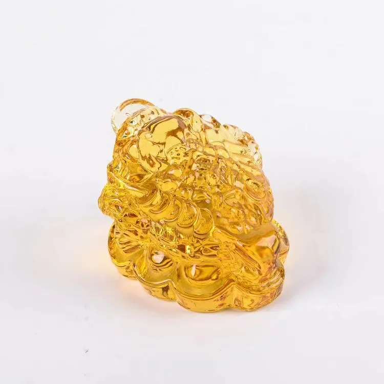 Hot Sale Yellow Crystal Glass JinChan Lucky golden toad Glaze Carving Money Frog for business Gift