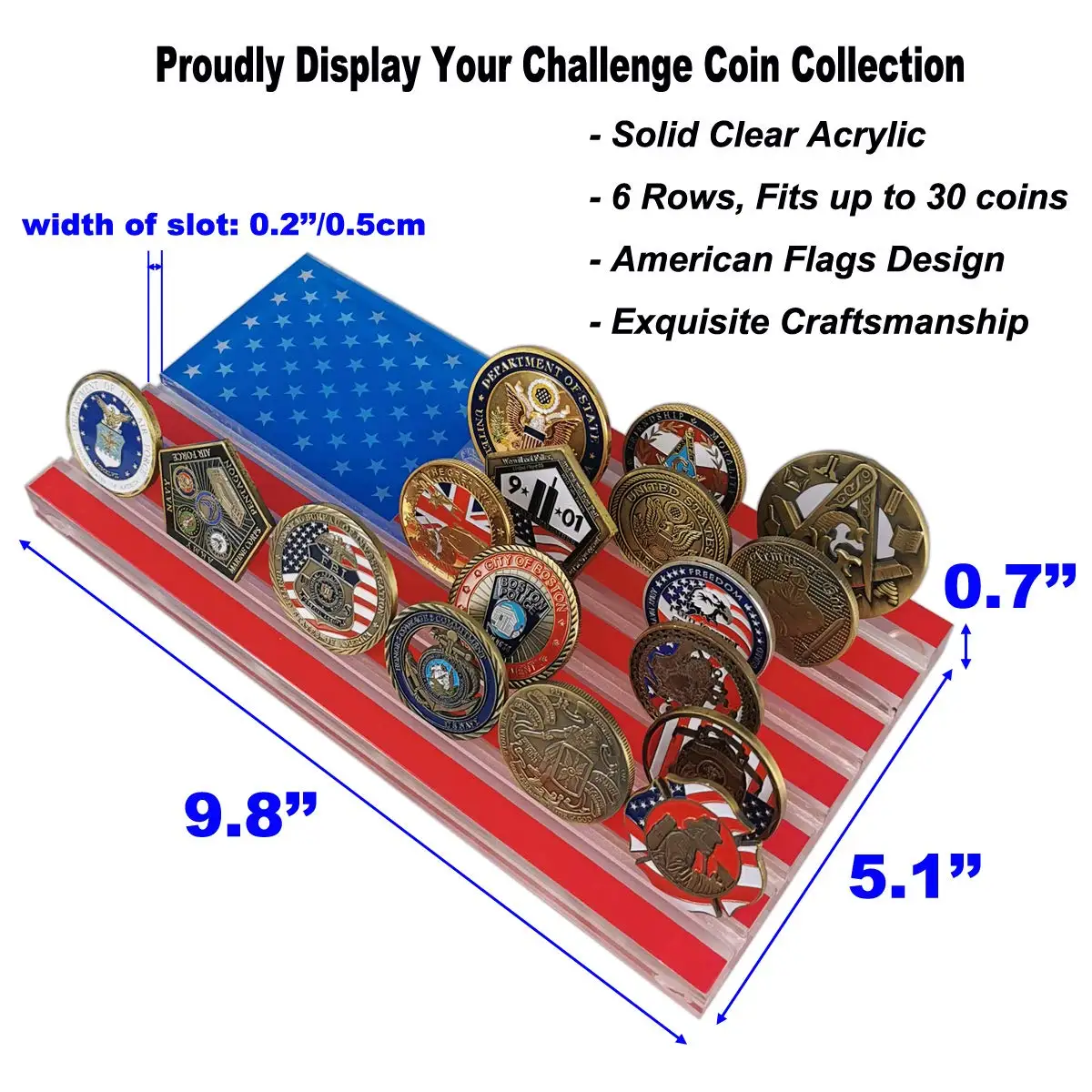 Acrylic Challenge Coin Display Case Military Police Collectible Medals Stand American Flag Coin Holder